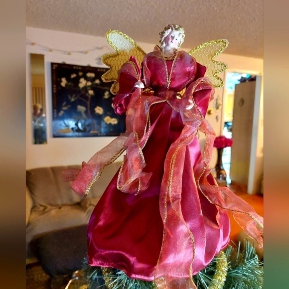 NWOT. Vintage* Angel Tree Topper, Burgandy Gown 90s - Picture 2 of 5